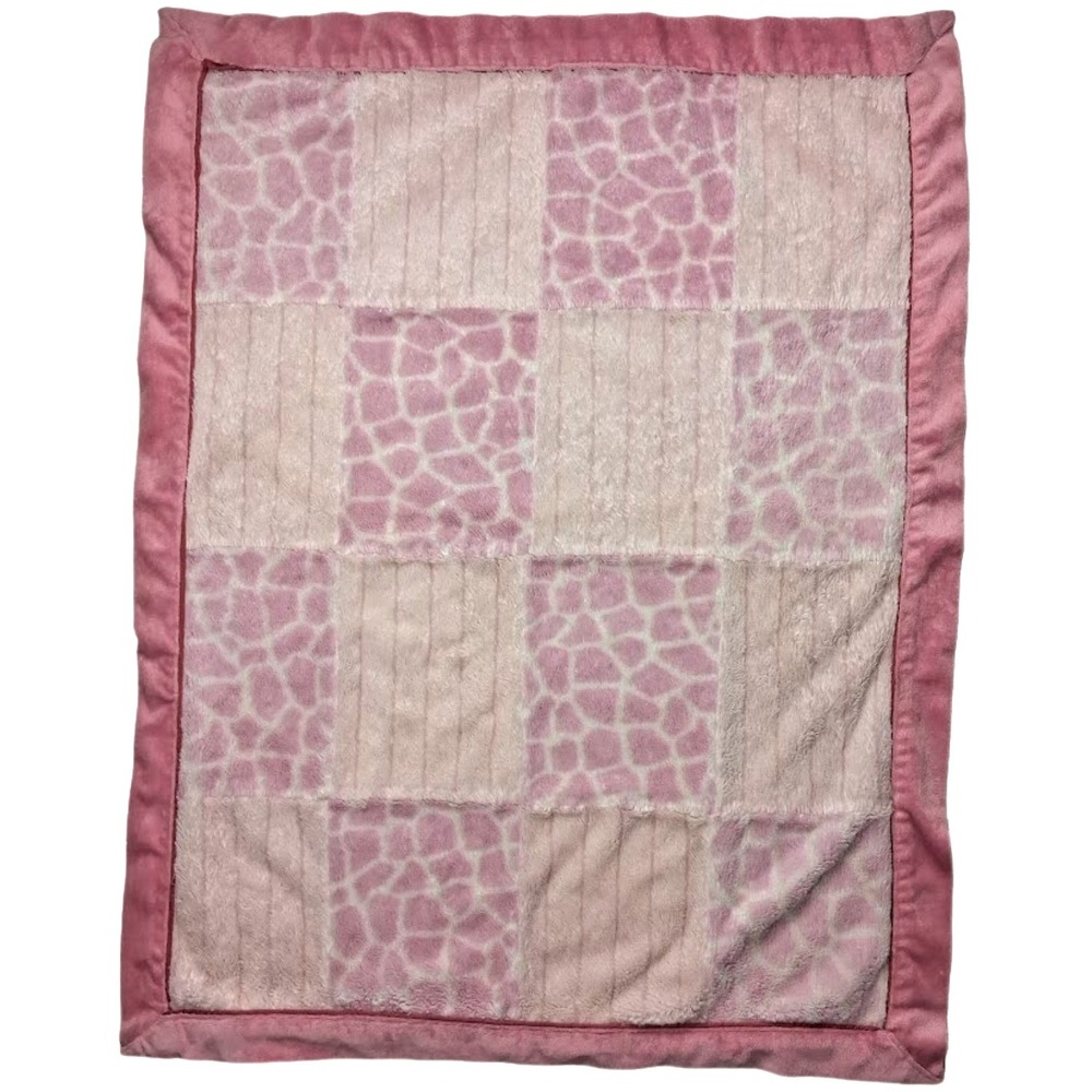 Kidsline Pink Giraffe Print Patchwork Baby Blanket Soft htf Ribbed Girls Lovey